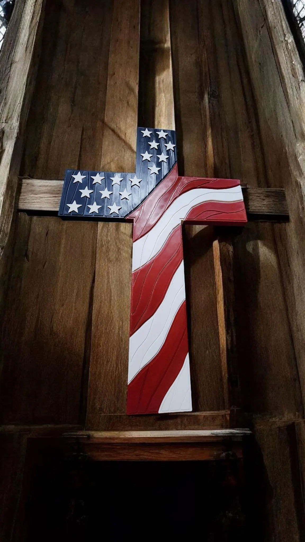 2 Foot American Flag Cross - Patriotic Christian 3D Printed Wall Art